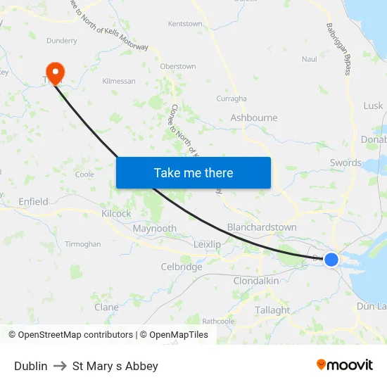 Dublin to St Mary s Abbey map