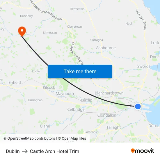 Dublin to Castle Arch Hotel Trim map