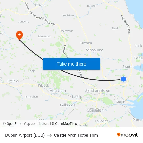 Dublin Airport (DUB) to Castle Arch Hotel Trim map