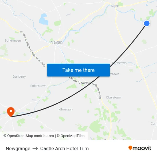Newgrange to Castle Arch Hotel Trim map