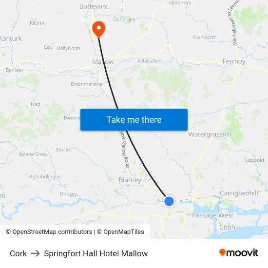 Cork to Springfort Hall Hotel Mallow map
