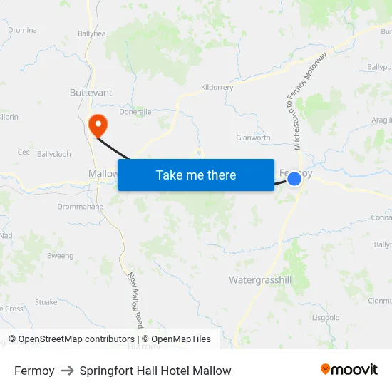Fermoy to Springfort Hall Hotel Mallow map