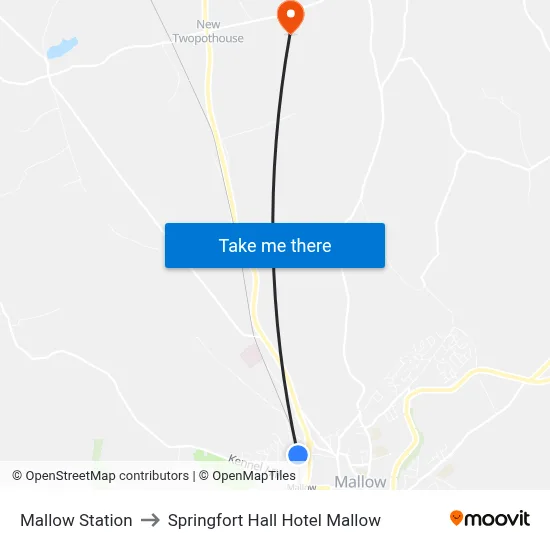 Mallow Station to Springfort Hall Hotel Mallow map