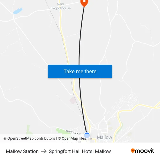 Mallow Station to Springfort Hall Hotel Mallow map