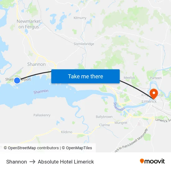 Shannon to Absolute Hotel Limerick map
