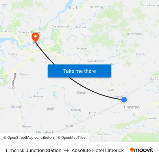 Limerick Junction Station to Absolute Hotel Limerick map