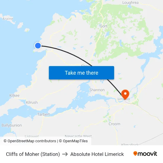 Cliffs of Moher (Station) to Absolute Hotel Limerick map