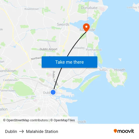 Dublin to Malahide Station map