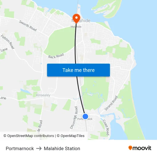 Portmarnock to Malahide Station map