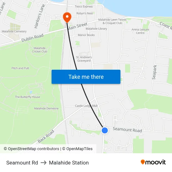 Seamount Rd to Malahide Station map