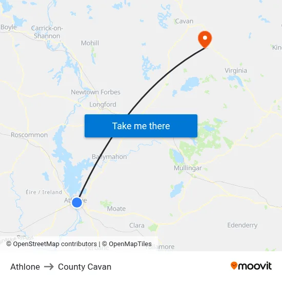 Athlone to County Cavan map