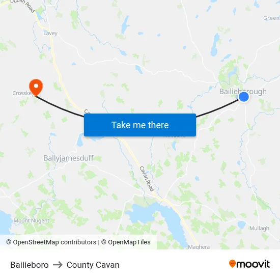 Bailieboro to County Cavan map