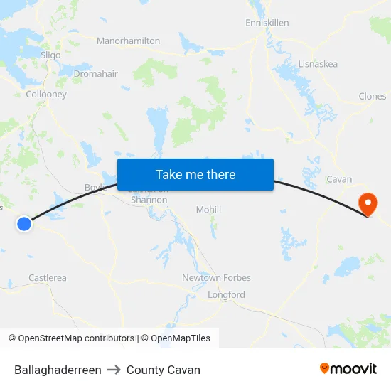 Ballaghaderreen to County Cavan map