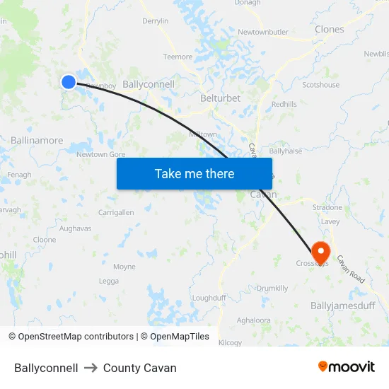 Ballyconnell to County Cavan map