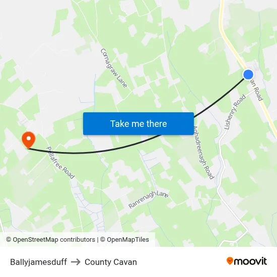 Ballyjamesduff to County Cavan map