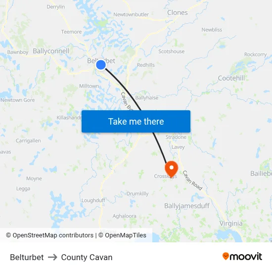 Belturbet to County Cavan map