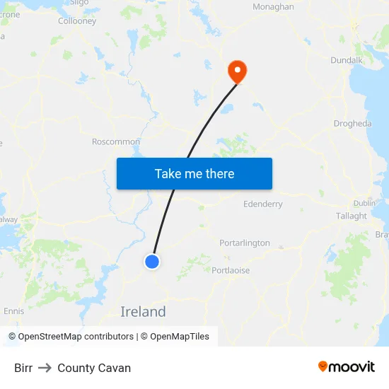 Birr to County Cavan map