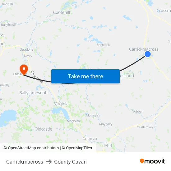 Carrickmacross to County Cavan map