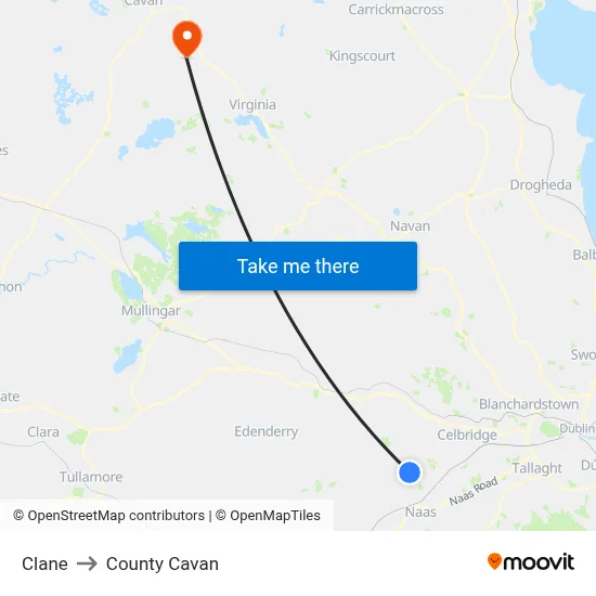 Clane to County Cavan map
