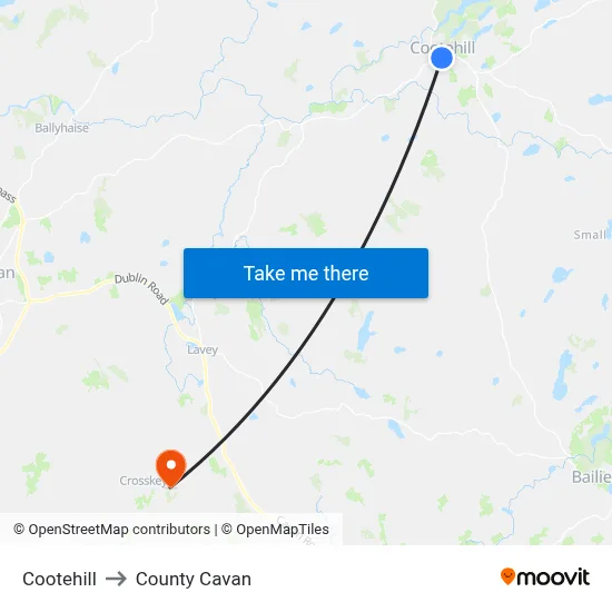 Cootehill to County Cavan map