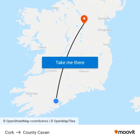 Cork to County Cavan map