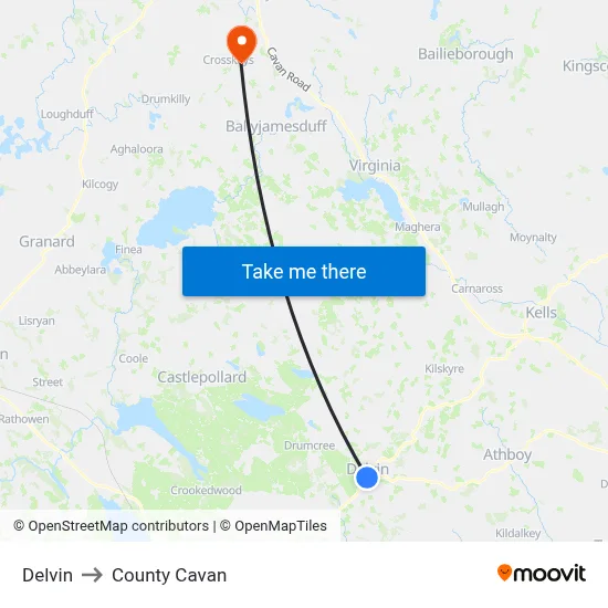 Delvin to County Cavan map