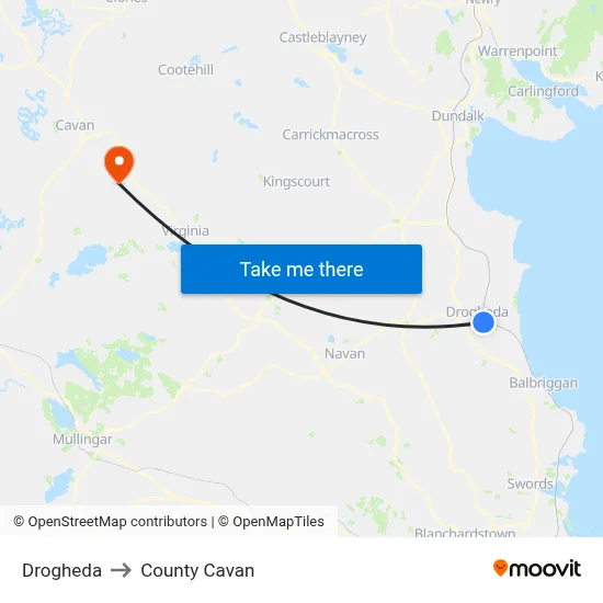 Drogheda to County Cavan map