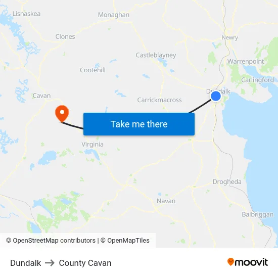 Dundalk to County Cavan map