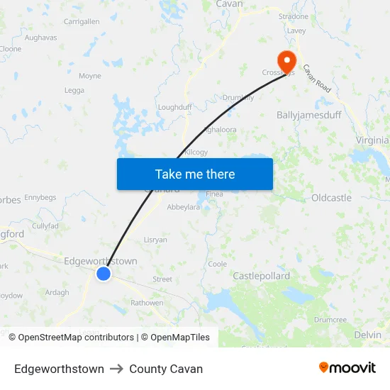 Edgeworthstown to County Cavan map
