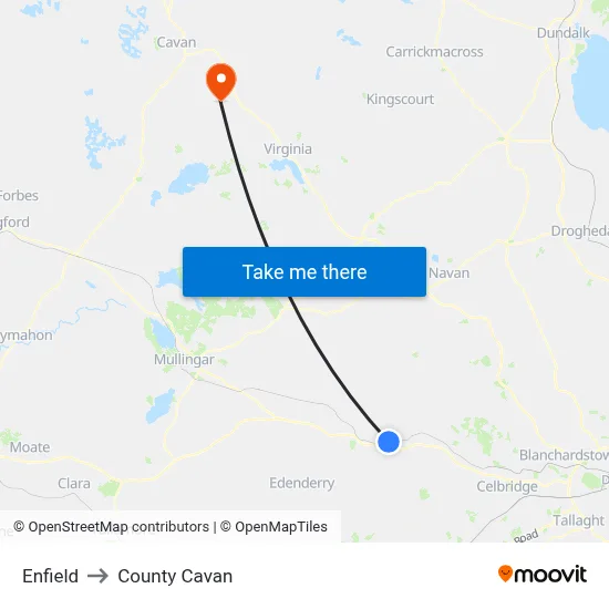 Enfield to County Cavan map