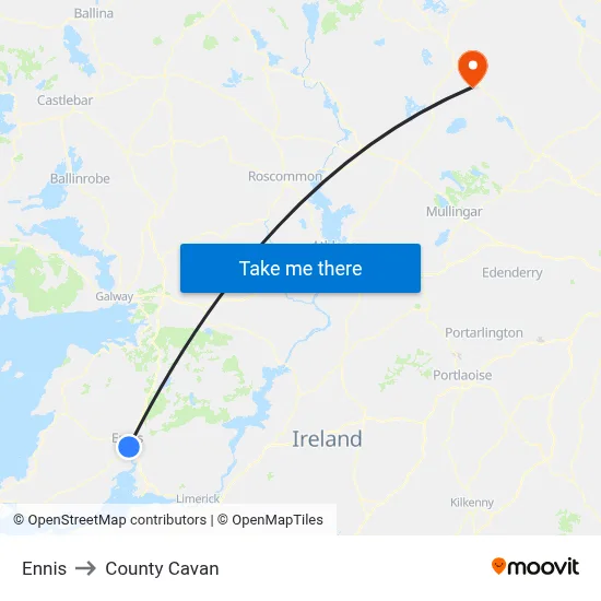 Ennis to County Cavan map