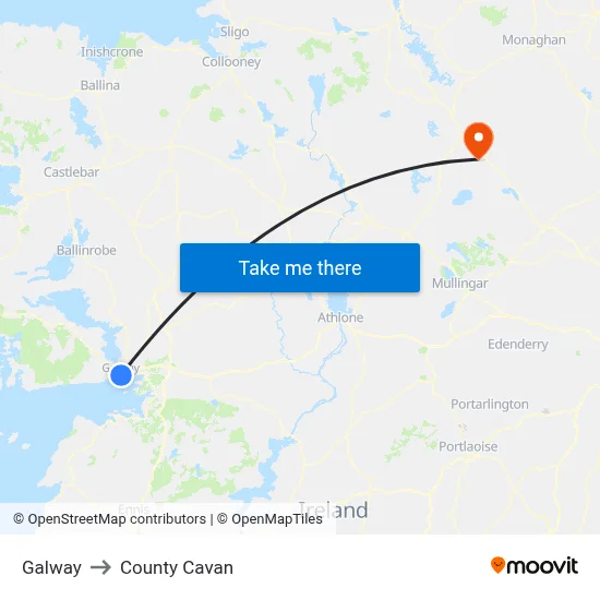 Galway to County Cavan map
