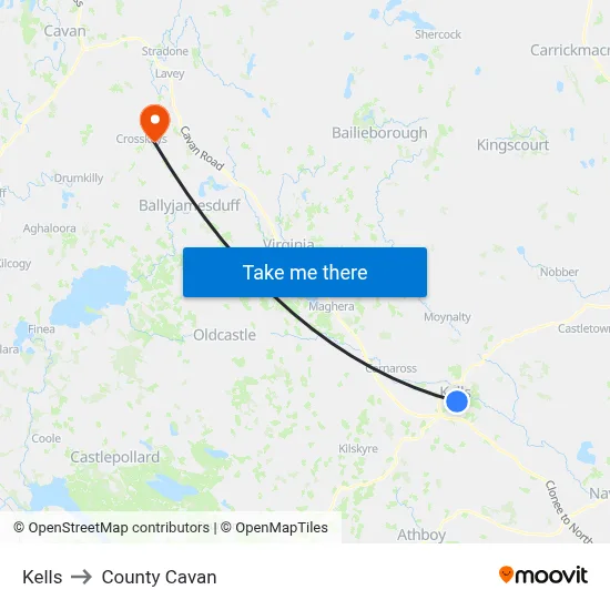 Kells to County Cavan map