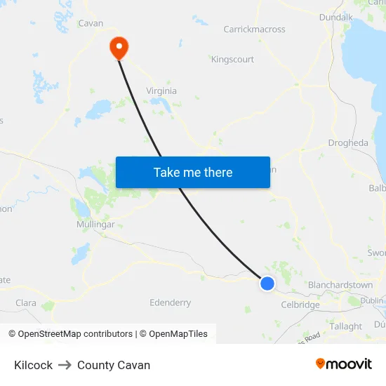 Kilcock to County Cavan map