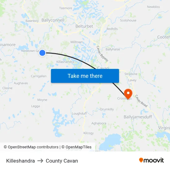 Killeshandra to County Cavan map