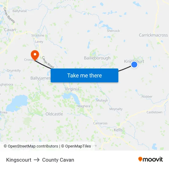 Kingscourt to County Cavan map