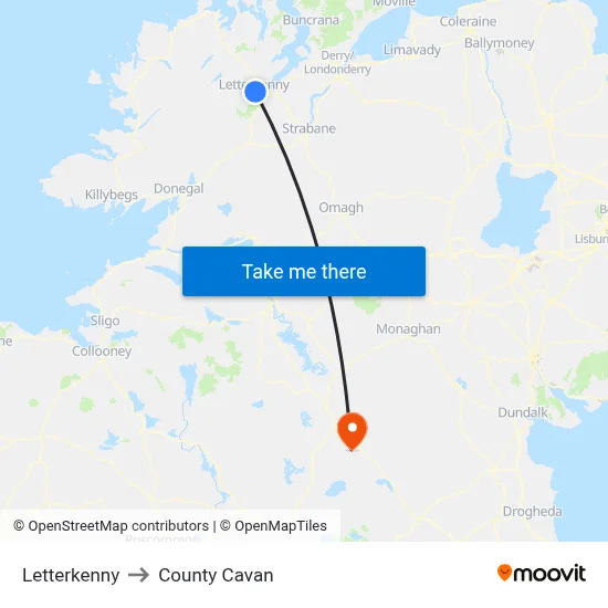 Letterkenny to County Cavan map