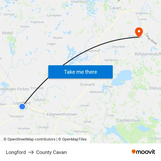 Longford to County Cavan map