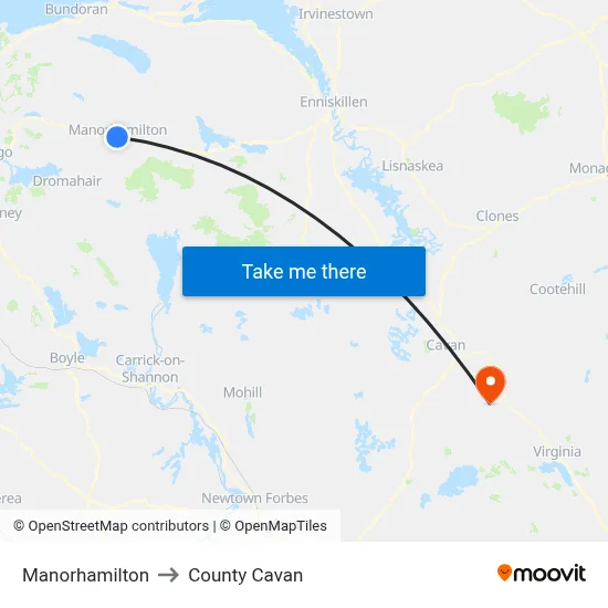 Manorhamilton to County Cavan map