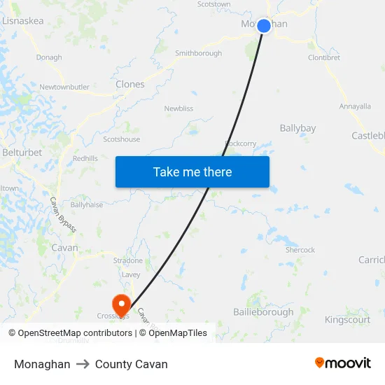 Monaghan to County Cavan map