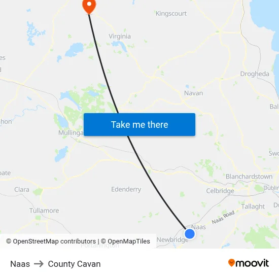 Naas to County Cavan map