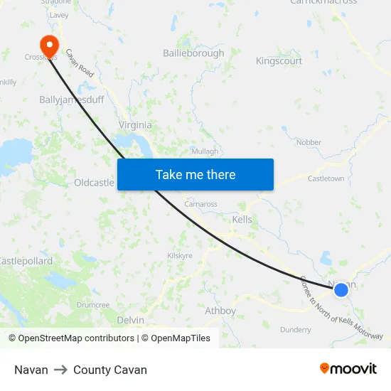 Navan to County Cavan map