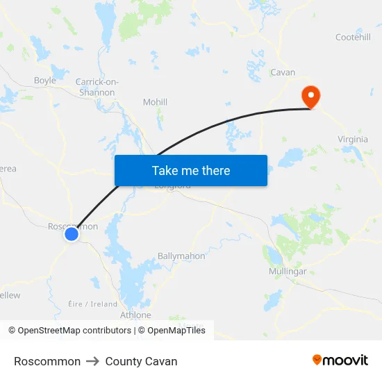 Roscommon to County Cavan map