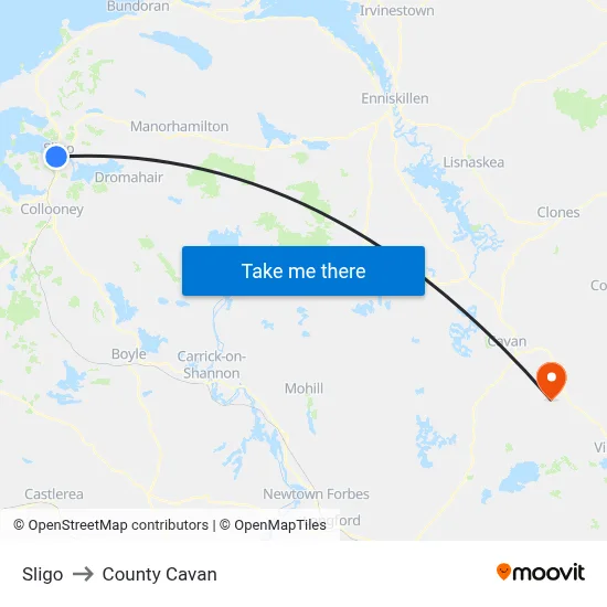 Sligo to County Cavan map