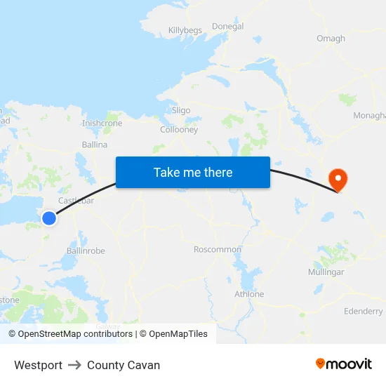Westport to County Cavan map