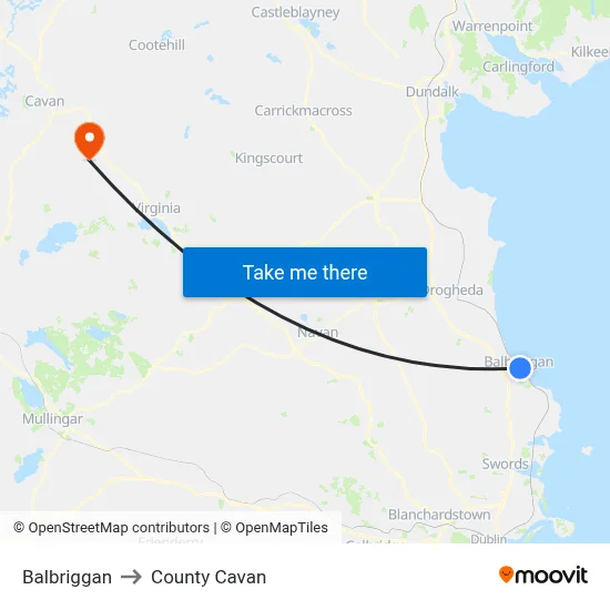 Balbriggan to County Cavan map