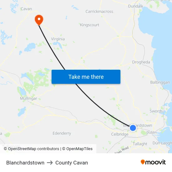 Blanchardstown to County Cavan map