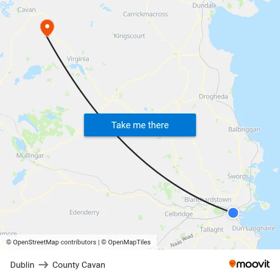 Dublin to County Cavan map