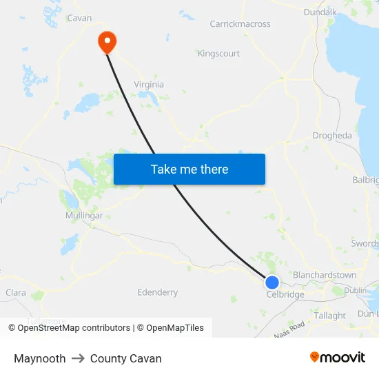 Maynooth to County Cavan map