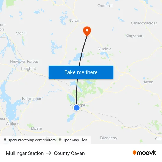 Mullingar Station to County Cavan map